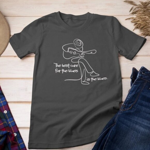 The Best Cure for the Blues is the Blues Line Art Shirt, Minimal Jazz Music Tee - Picture 1 of 1